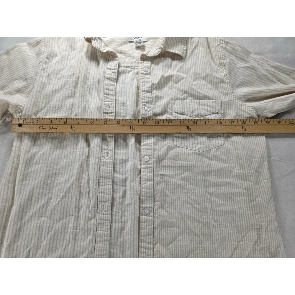 Japna M Tan‎ Beige Striped Boyfriend Button Up Linen Blend Casual Shirt Blouse